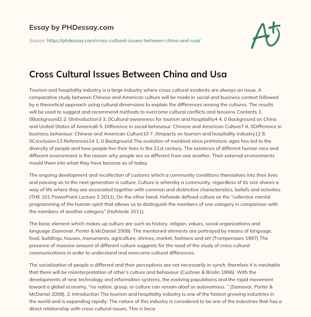 Cross Cultural Issues Between China and Usa essay