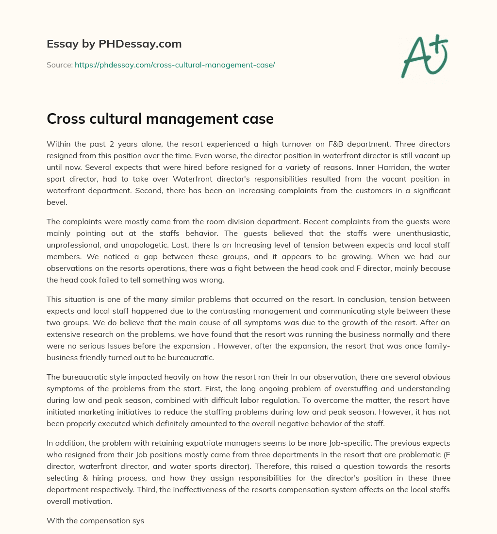 Cross cultural management case essay