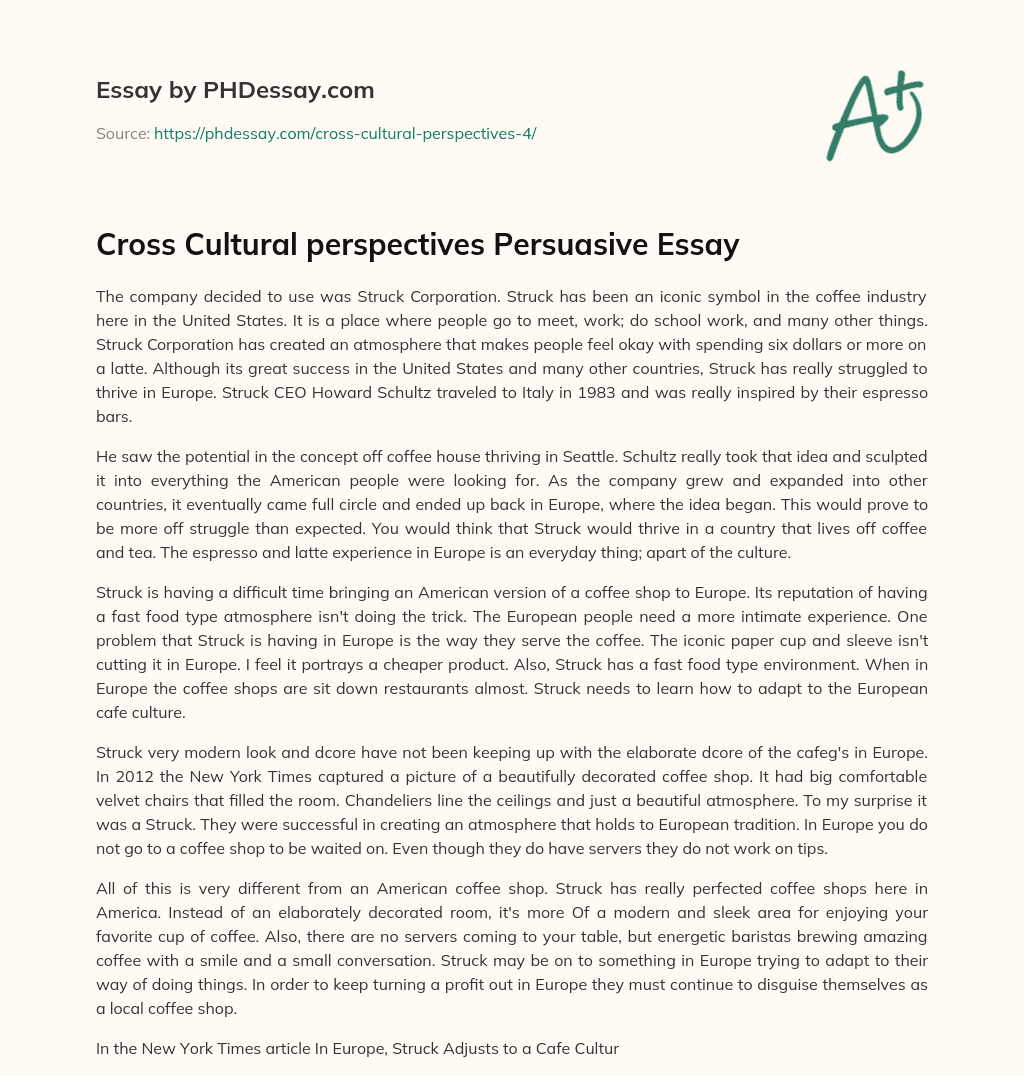 Cross Cultural perspectives Persuasive Essay essay