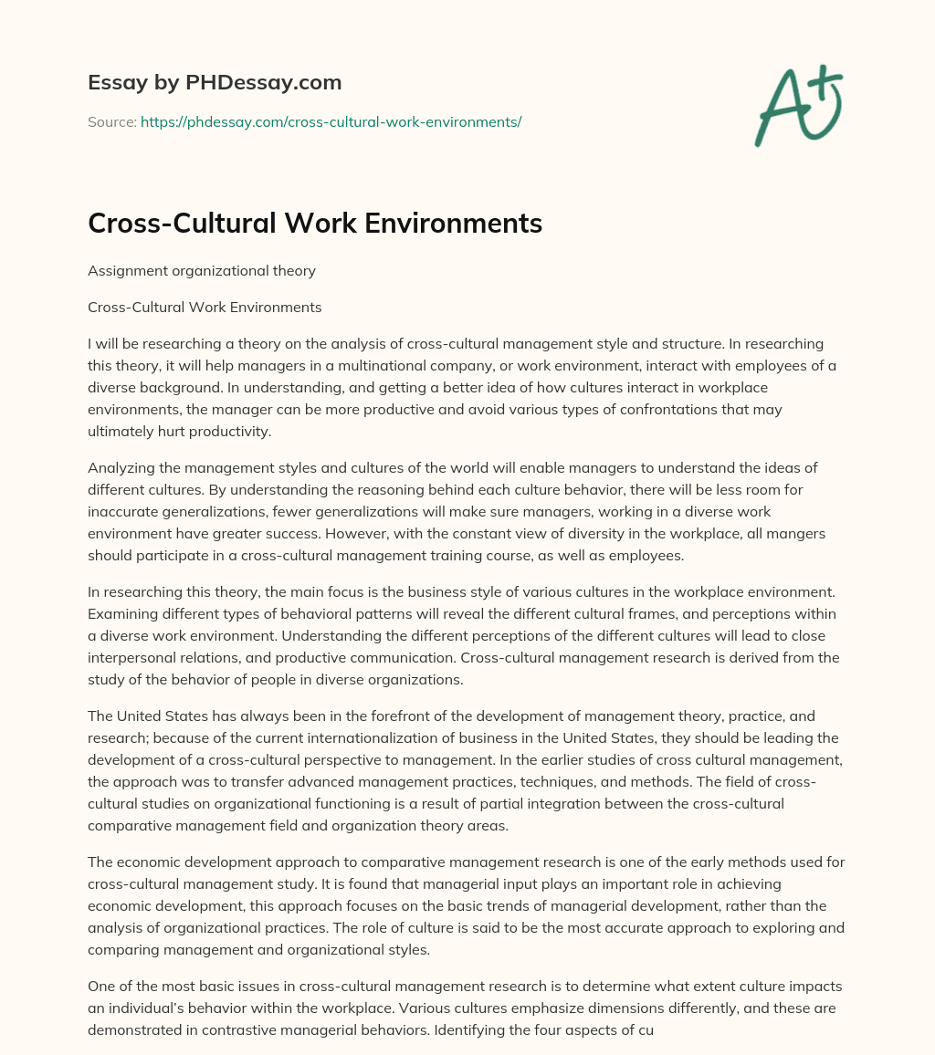Cross-Cultural Work Environments essay