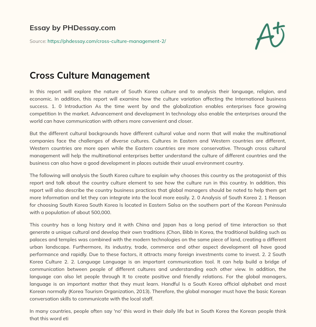 Cross Culture Management essay