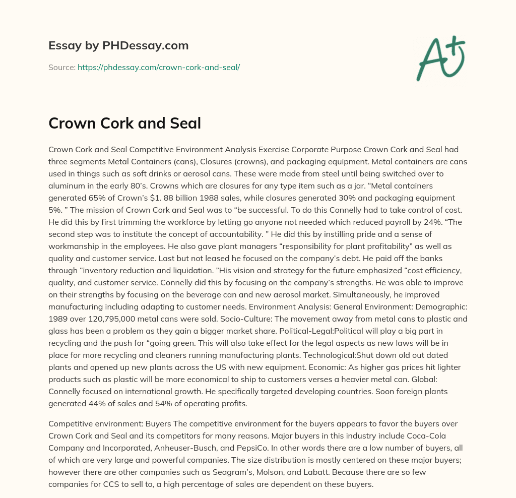 Crown Cork and Seal essay