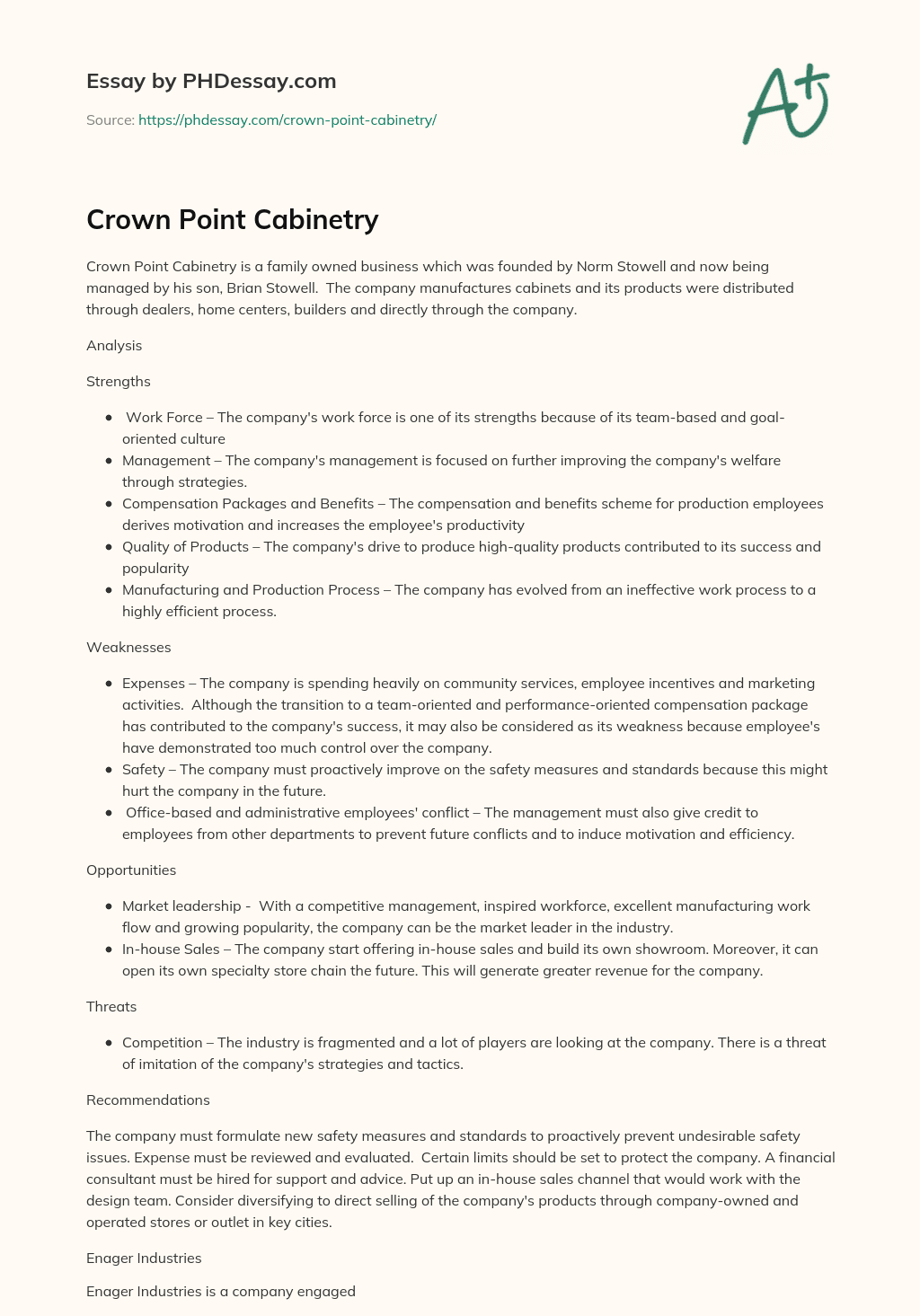 Crown Point Cabinetry essay