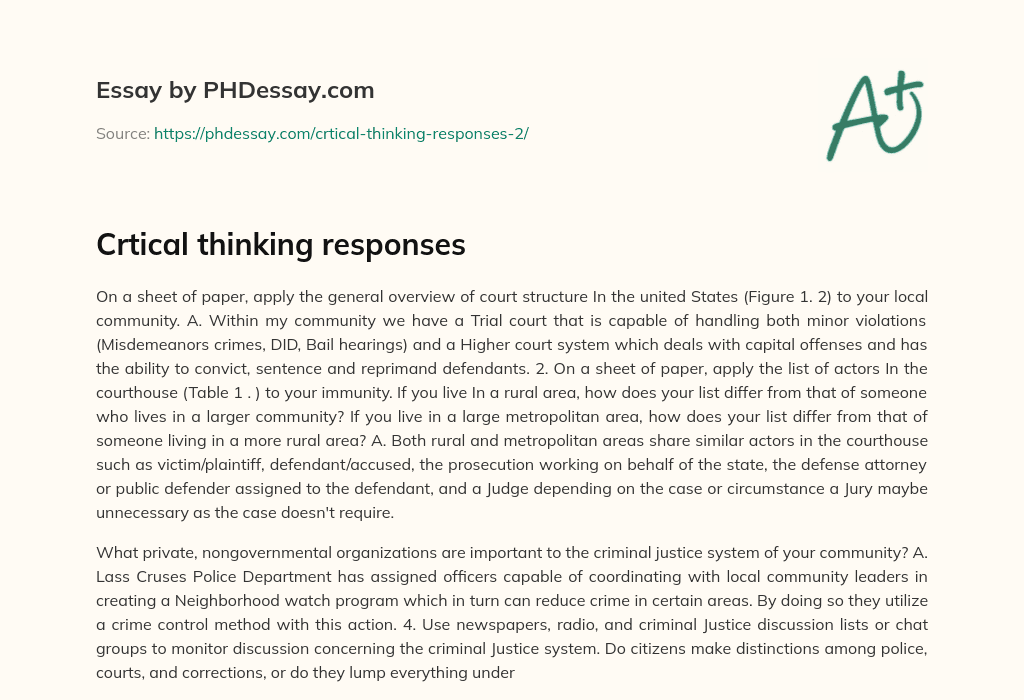 Crtical thinking responses essay