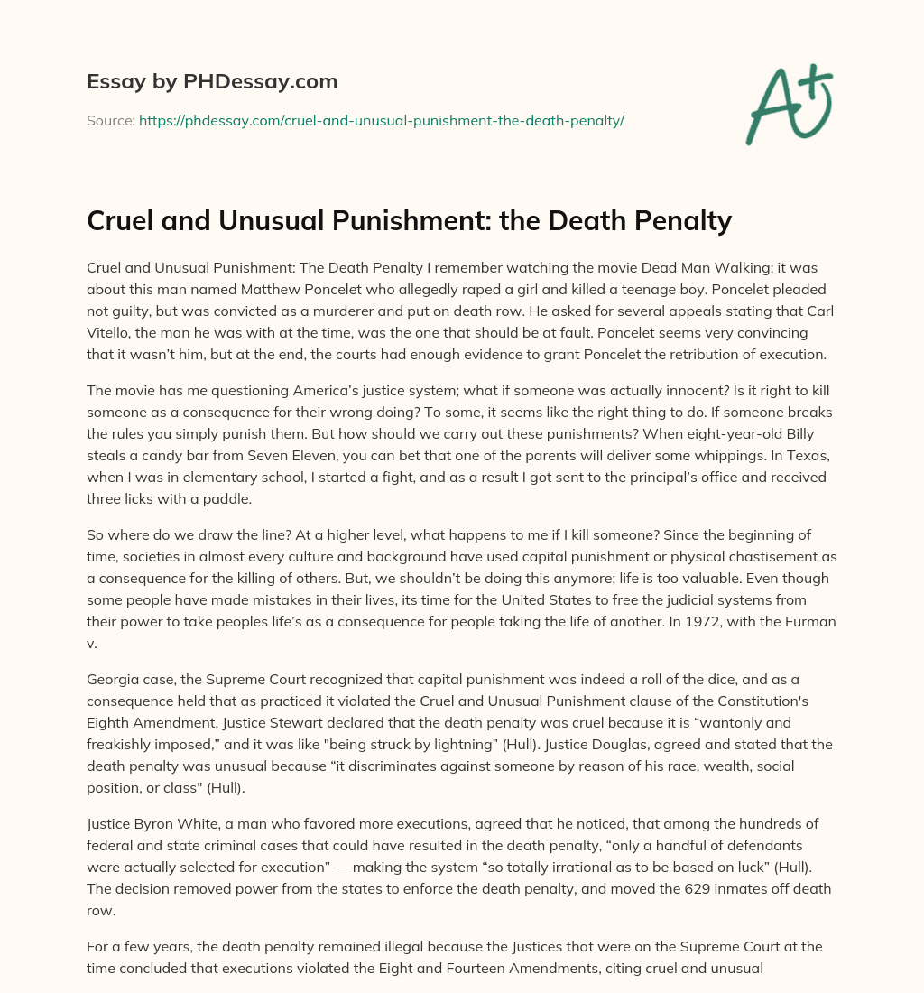 Cruel and Unusual Punishment: the Death Penalty essay