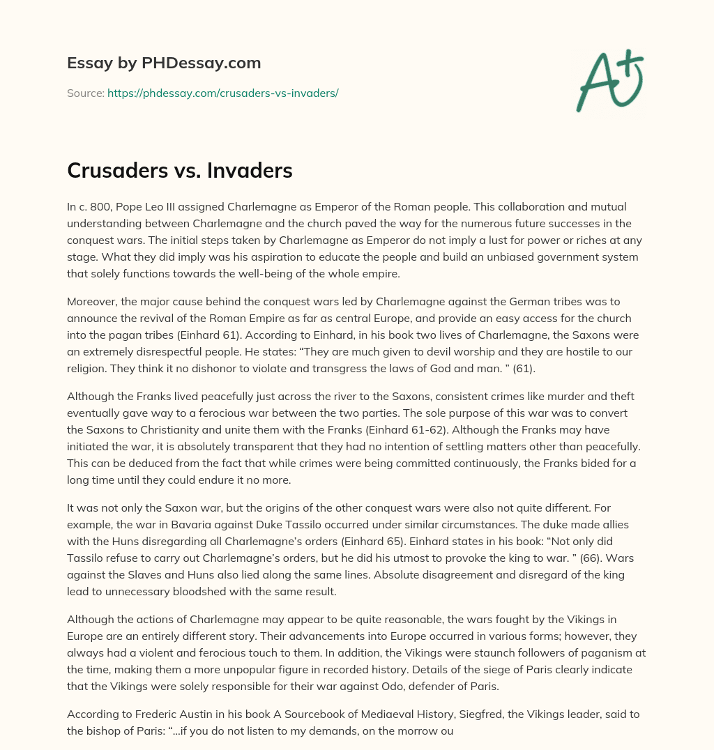 Crusaders vs. Invaders essay