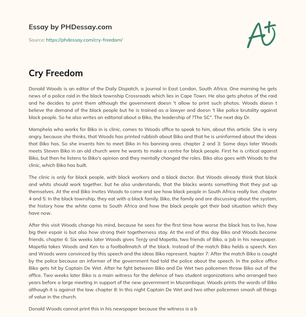 cry freedom book essay