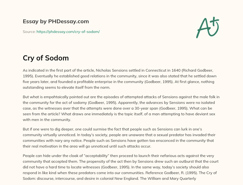 Cry of Sodom essay