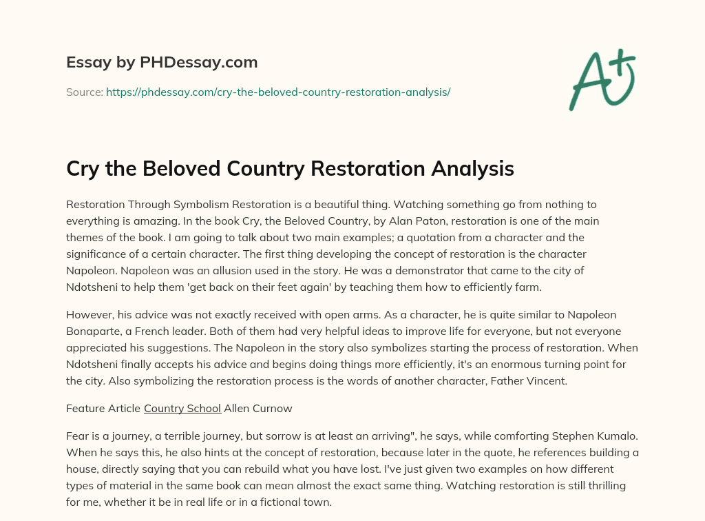 cry the beloved country summary essay