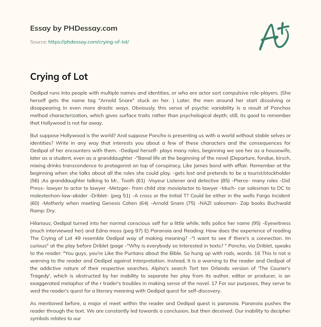 Crying of Lot essay
