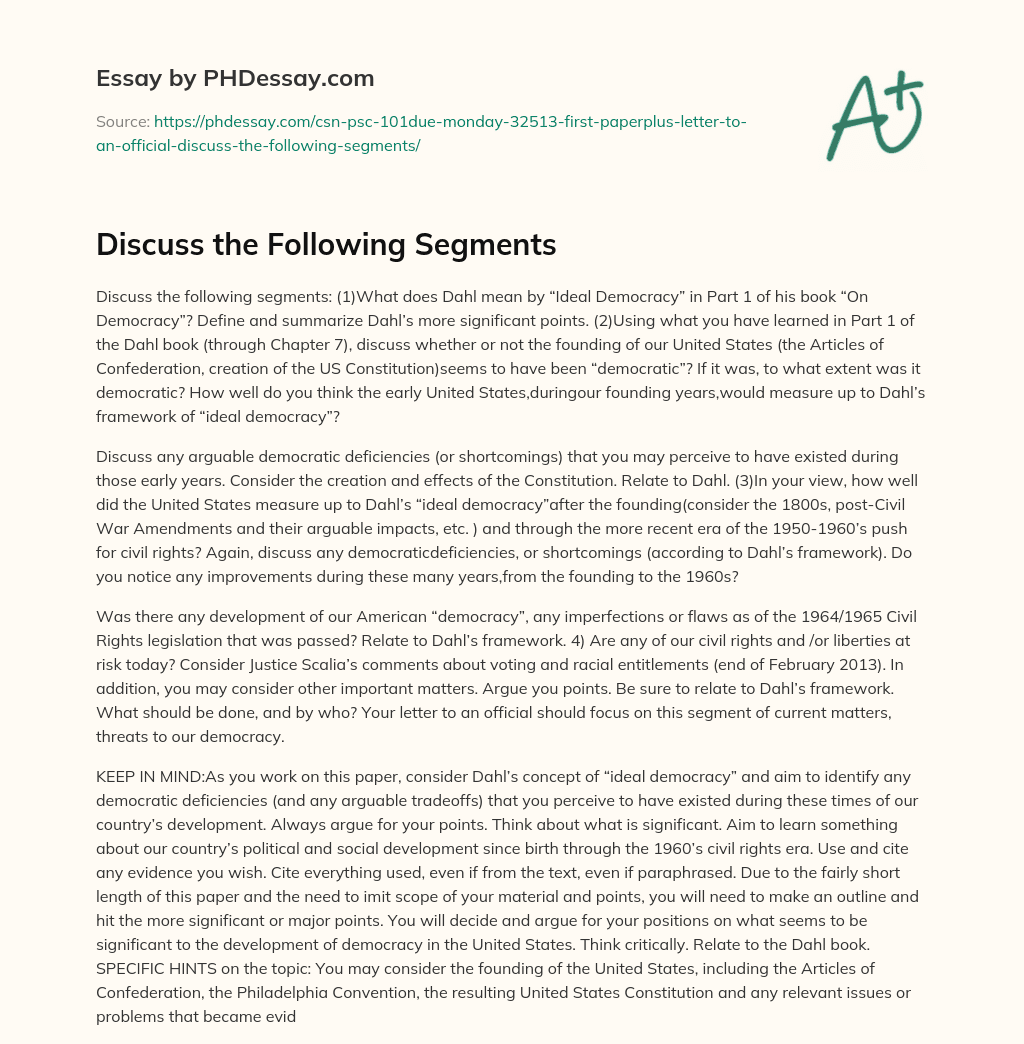 Discuss the Following Segments essay