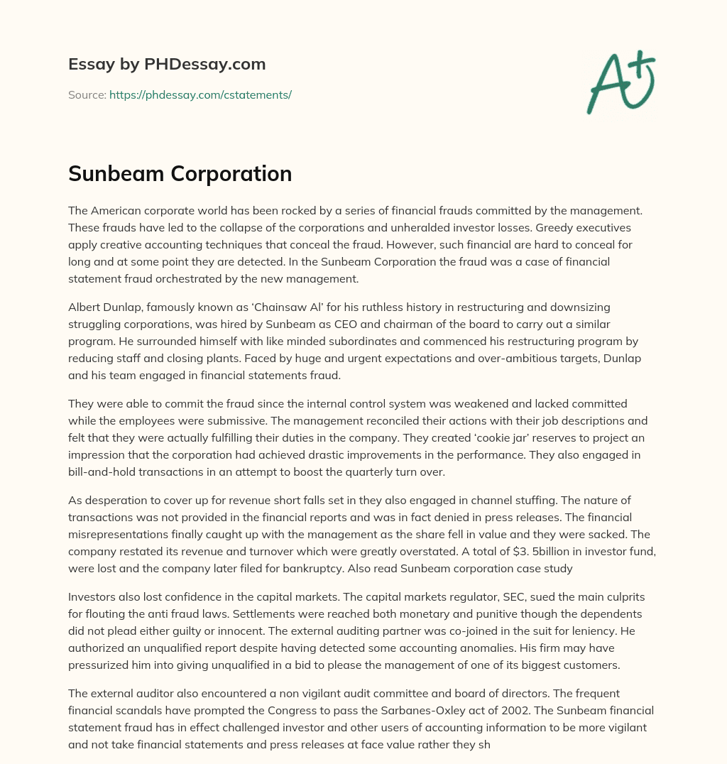 Sunbeam Corporation essay