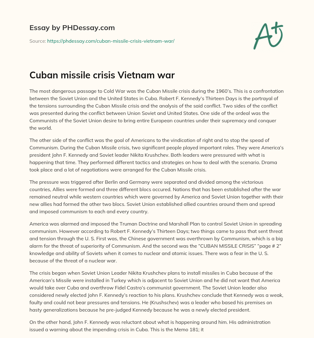 Cuban missile crisis Vietnam war essay