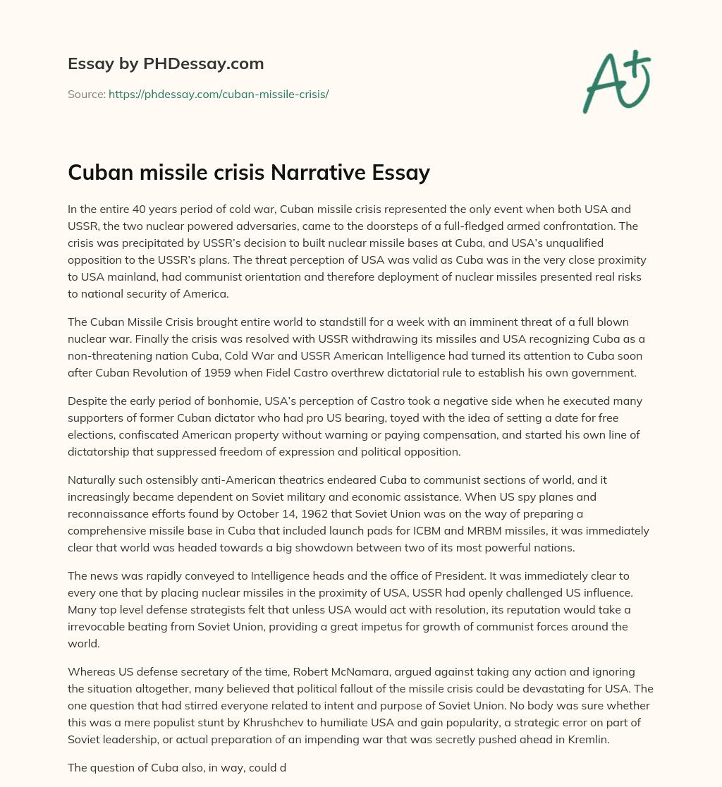 Cuban missile crisis Narrative Essay essay