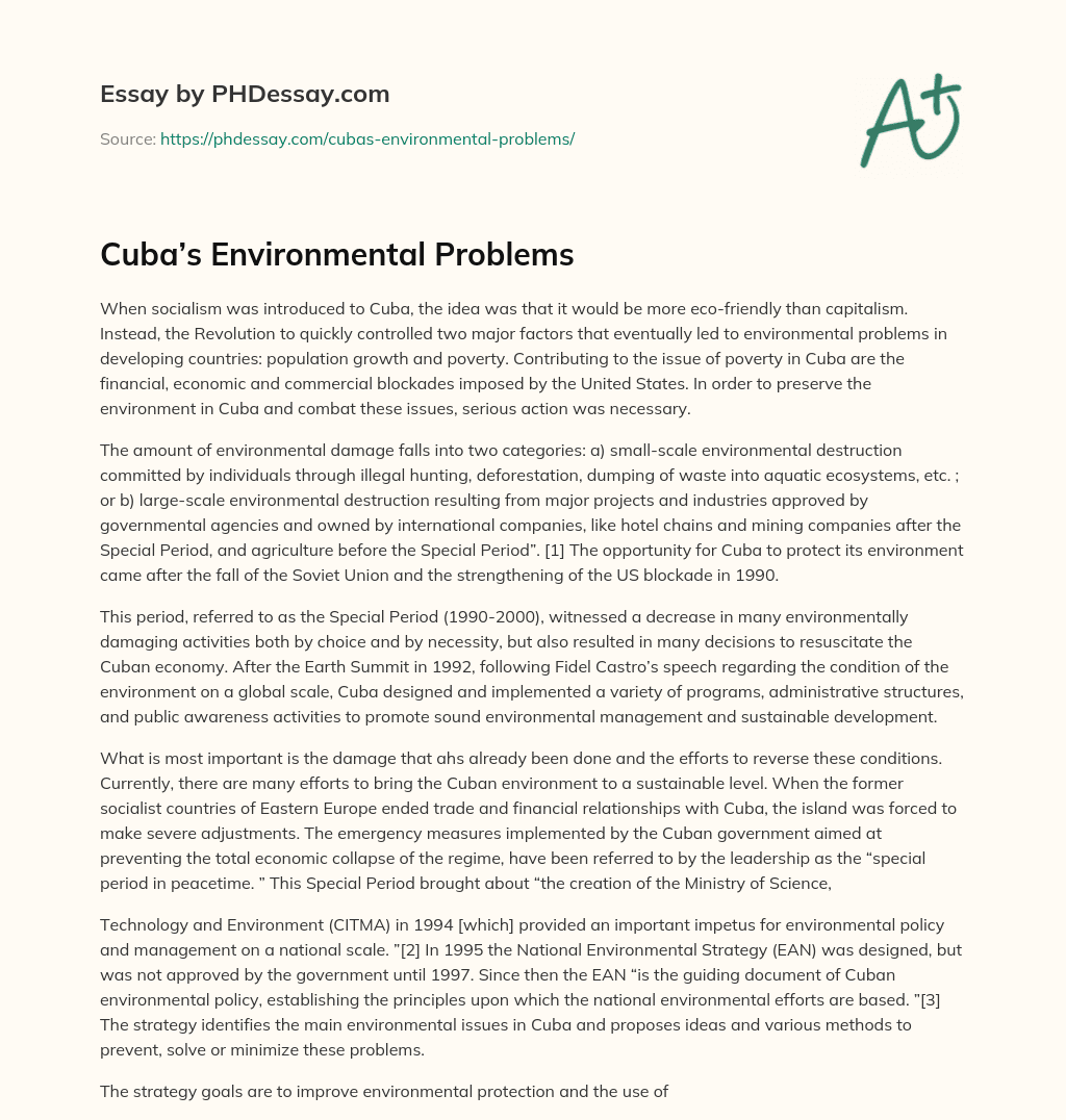 Cuba’s Environmental Problems essay