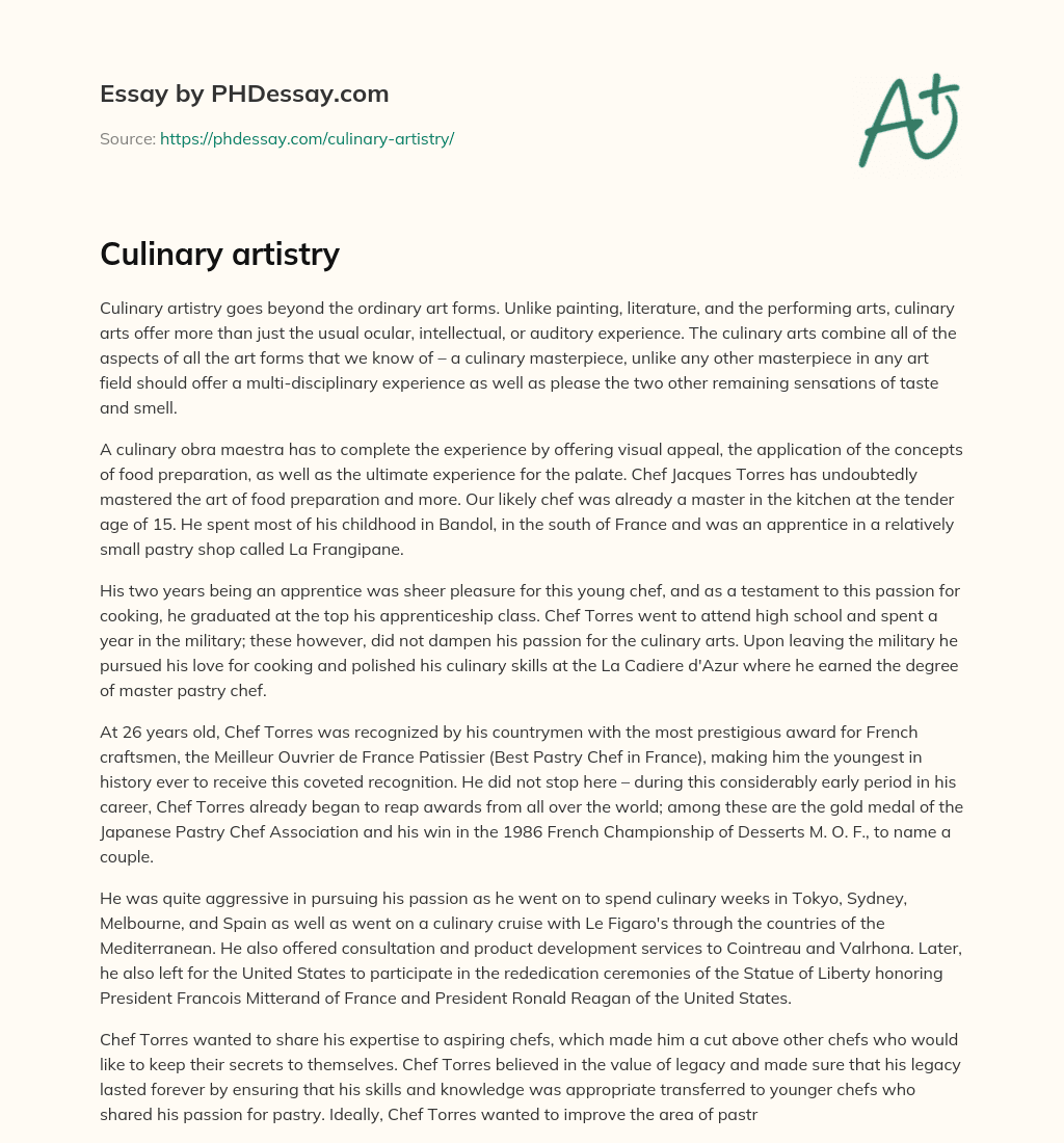 Culinary artistry essay