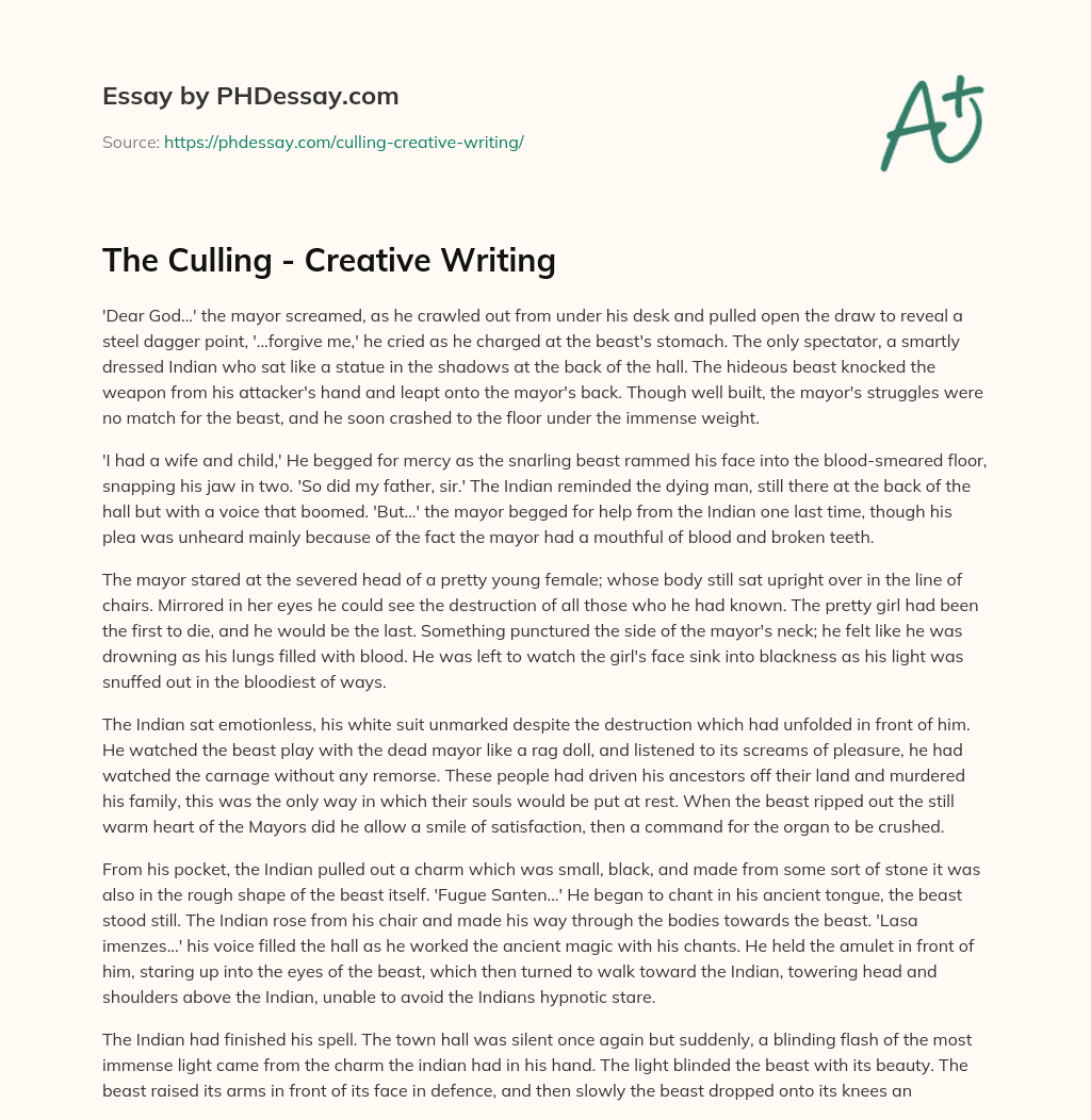 The Culling – Creative Writing essay