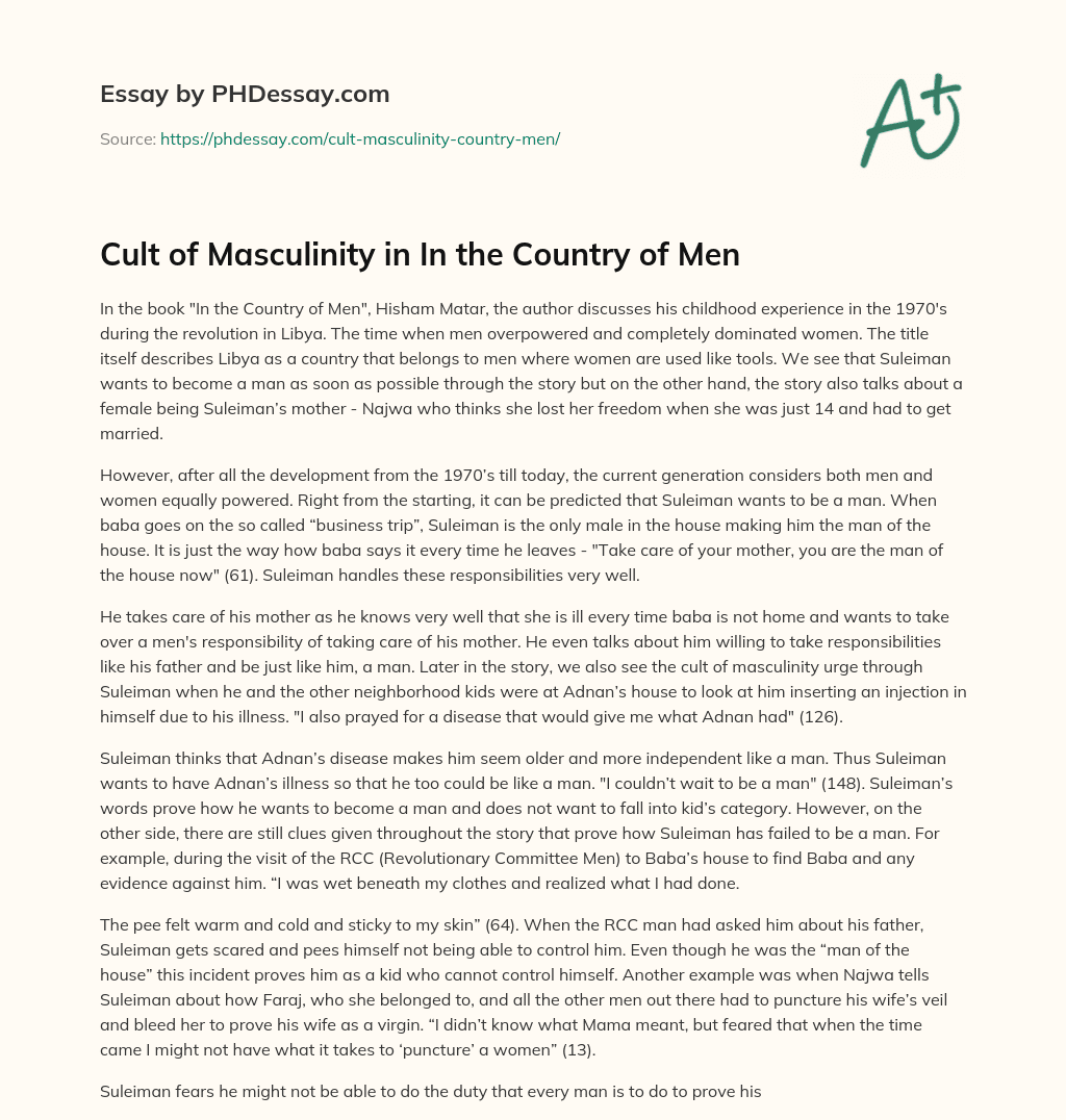 Cult of Masculinity in In the Country of Men essay