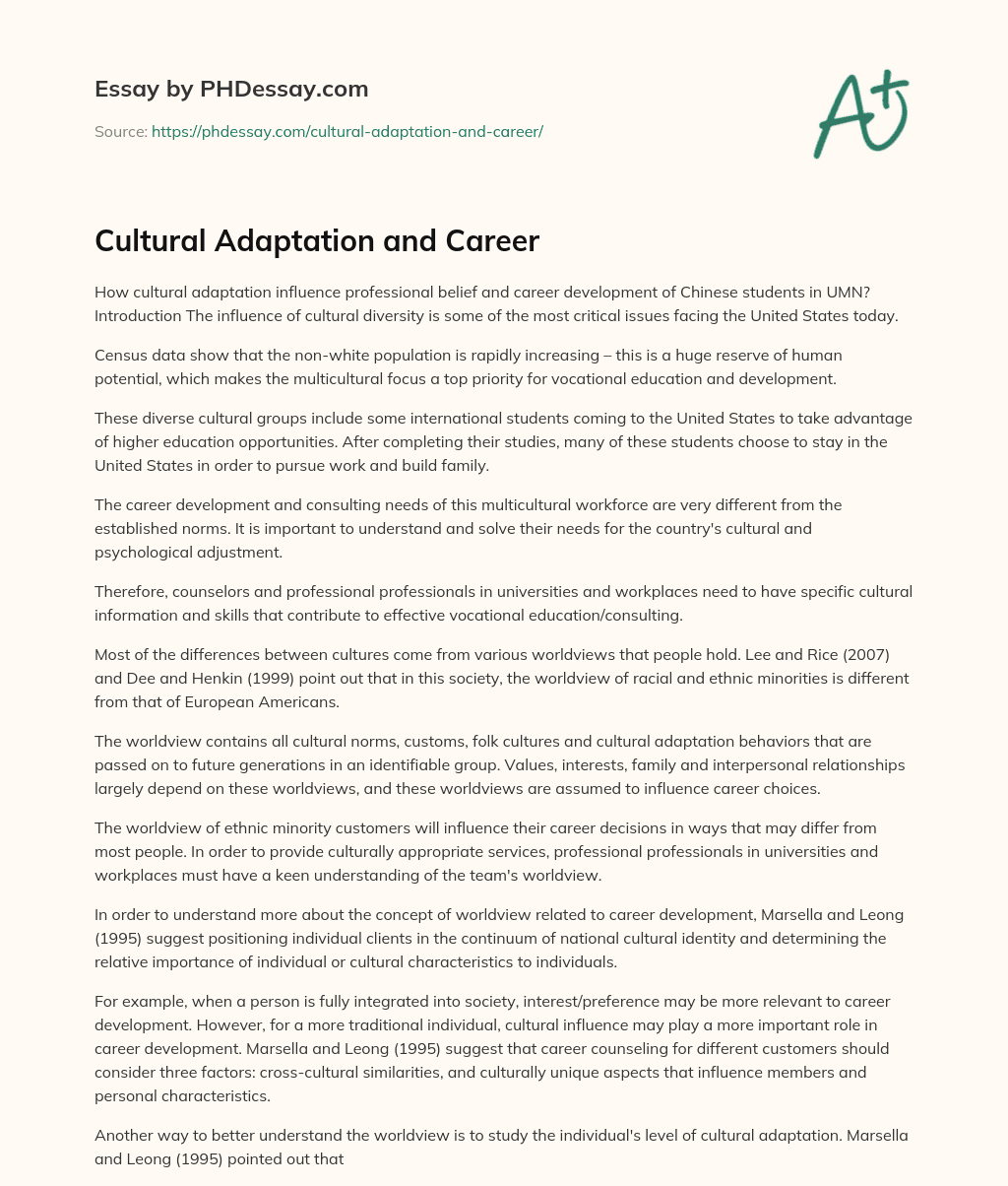 Cultural Adaptation  and Career essay
