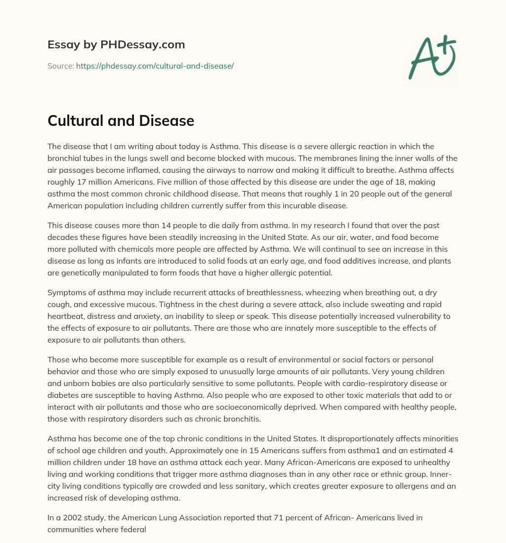 Cultural and Disease essay