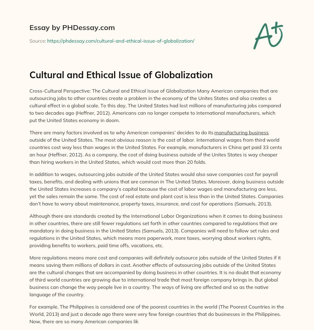 Cultural and Ethical Issue of Globalization essay