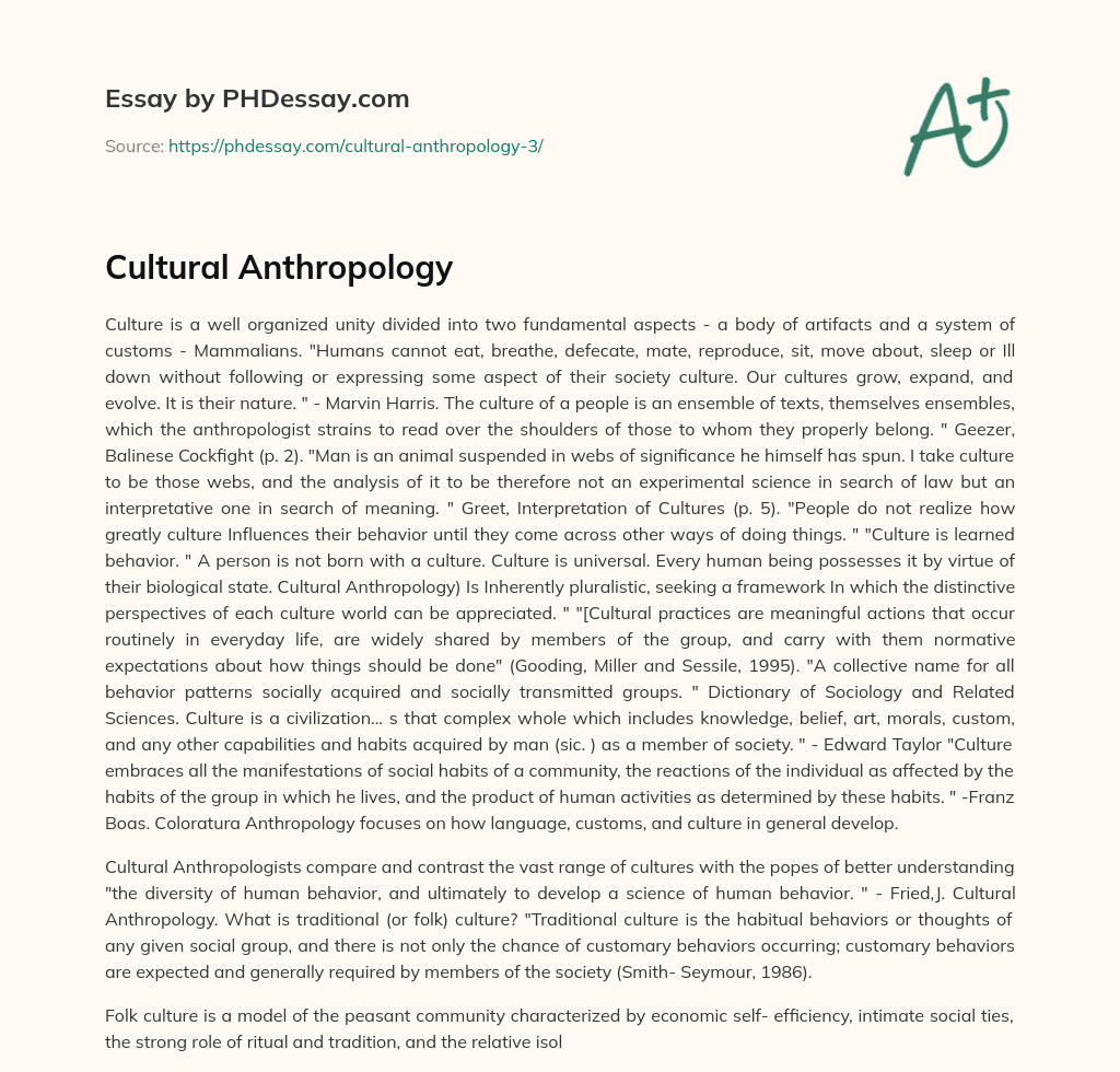 Cultural Anthropology essay