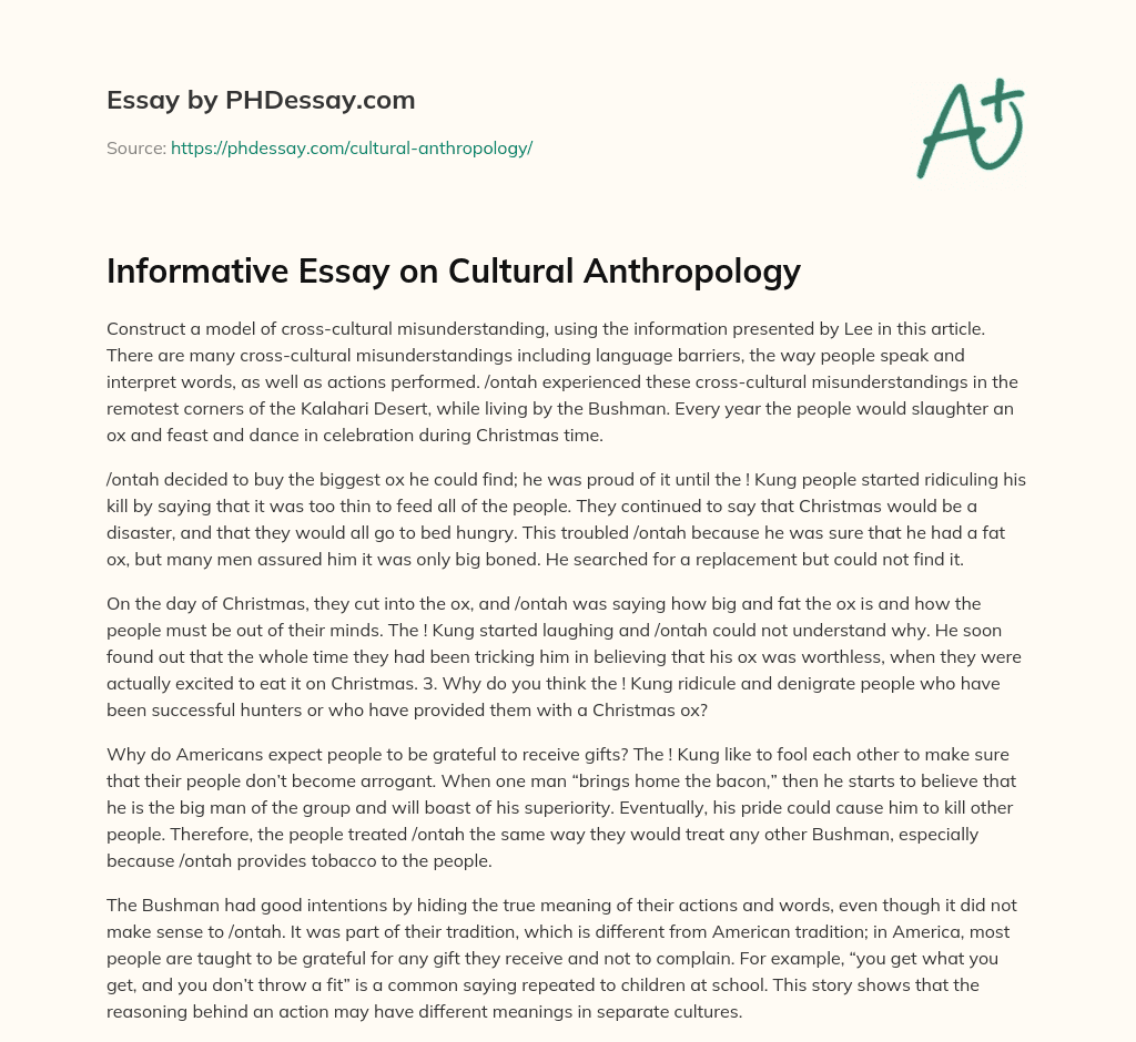 Informative Essay on Cultural Anthropology essay