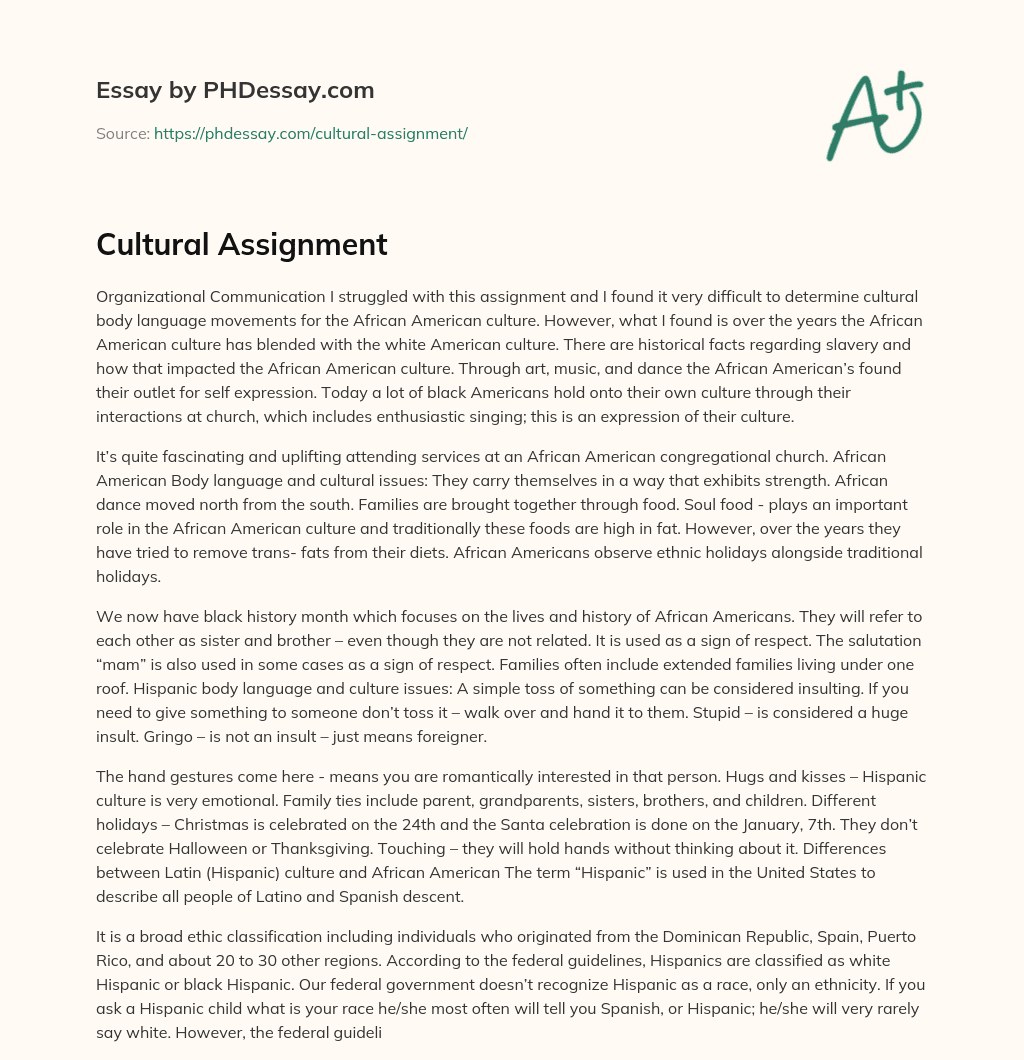 Cultural Assignment essay