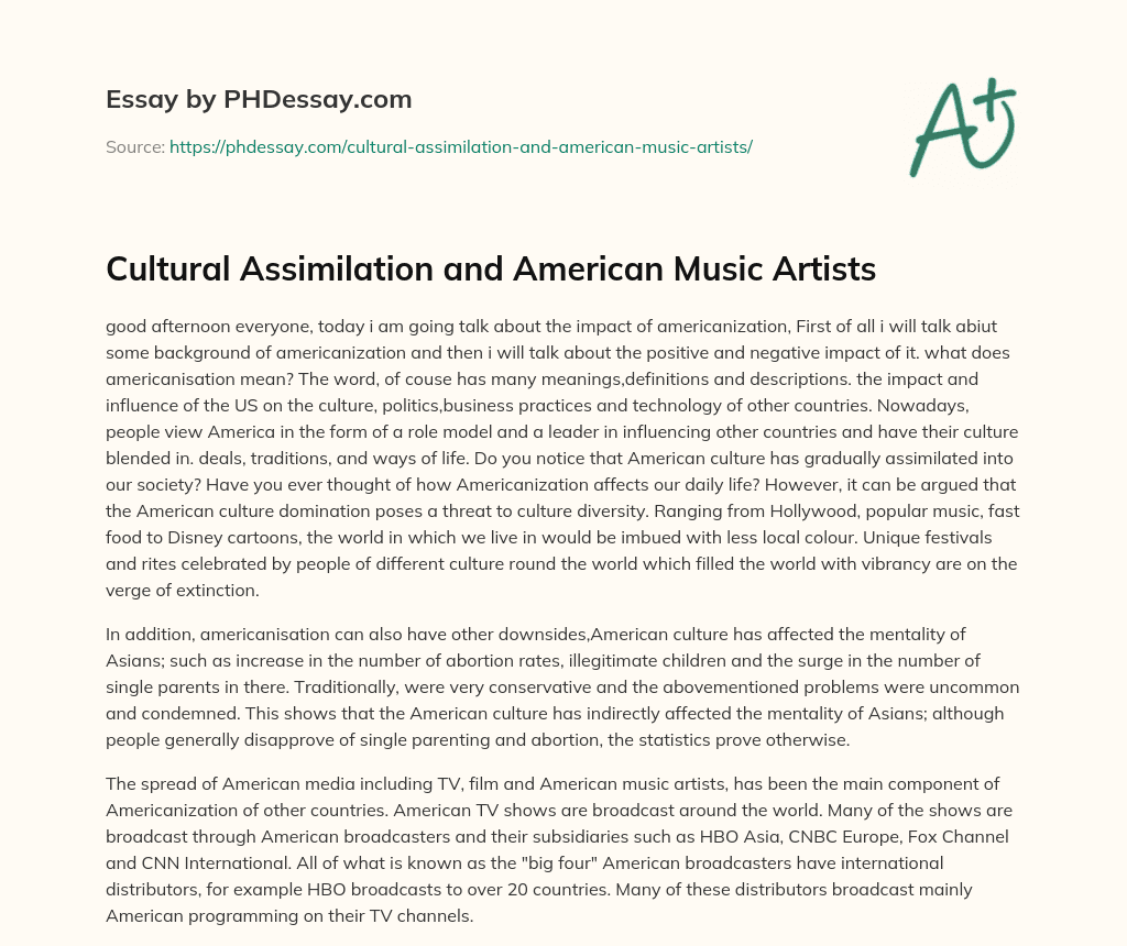Cultural Assimilation and American Music Artists essay