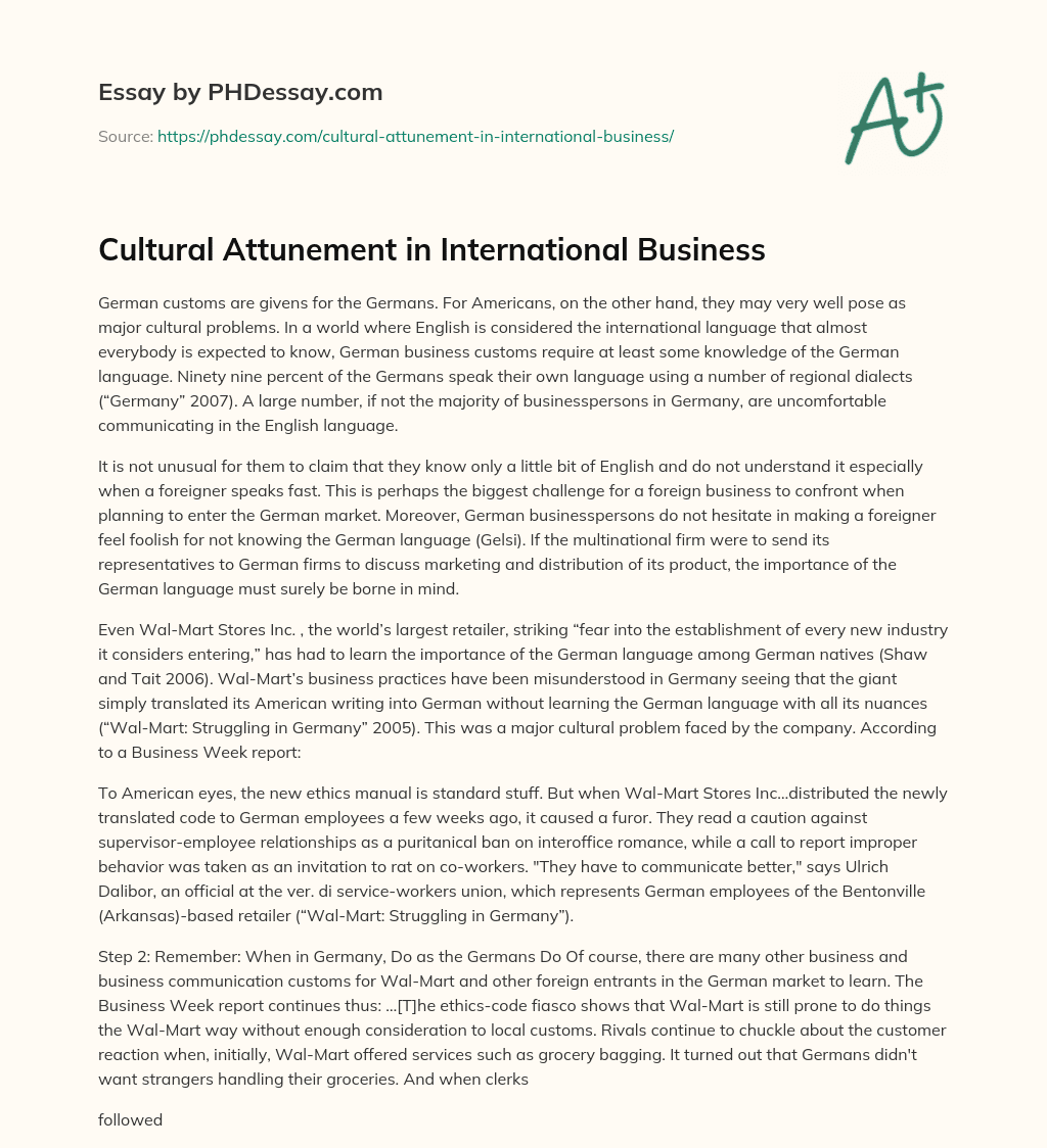 Cultural Attunement in International Business essay