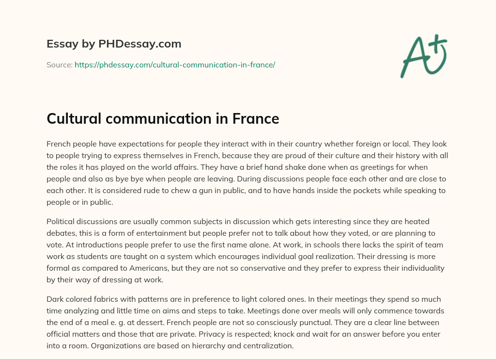 Cultural communication in France essay