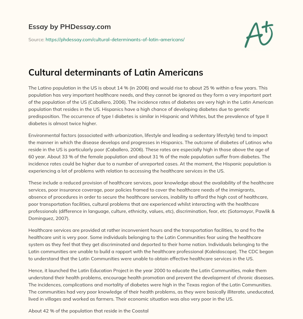 Cultural determinants of Latin Americans essay