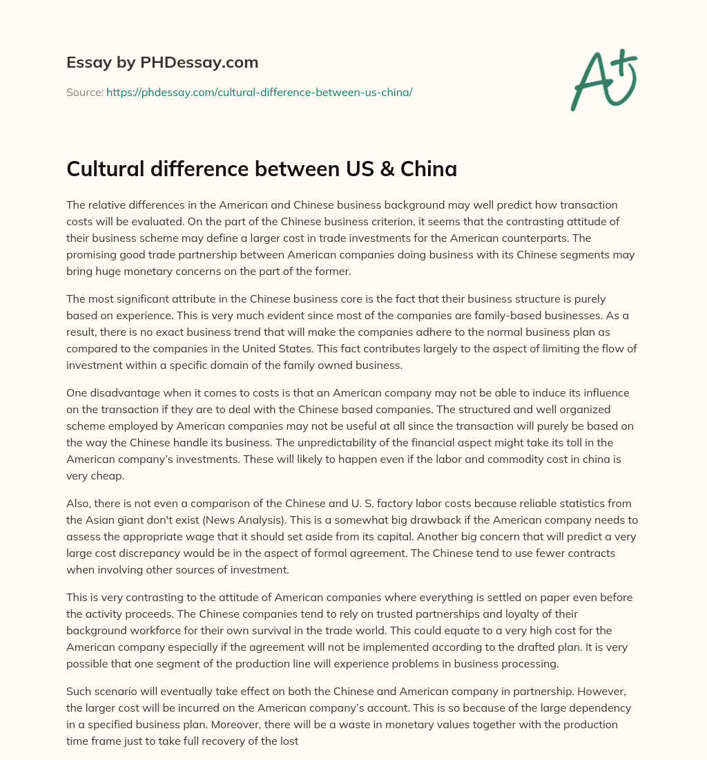 cultural differences in china essay
