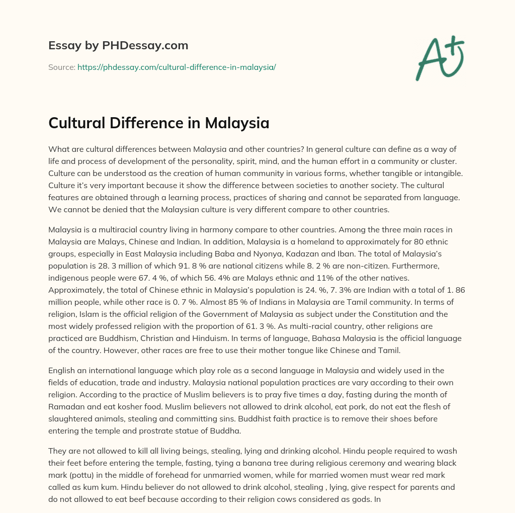 Cultural Difference in Malaysia essay