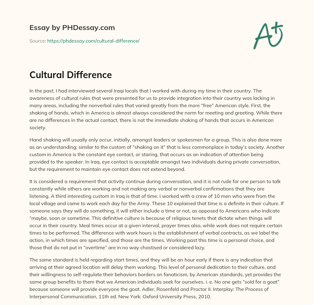 Cultural Difference essay