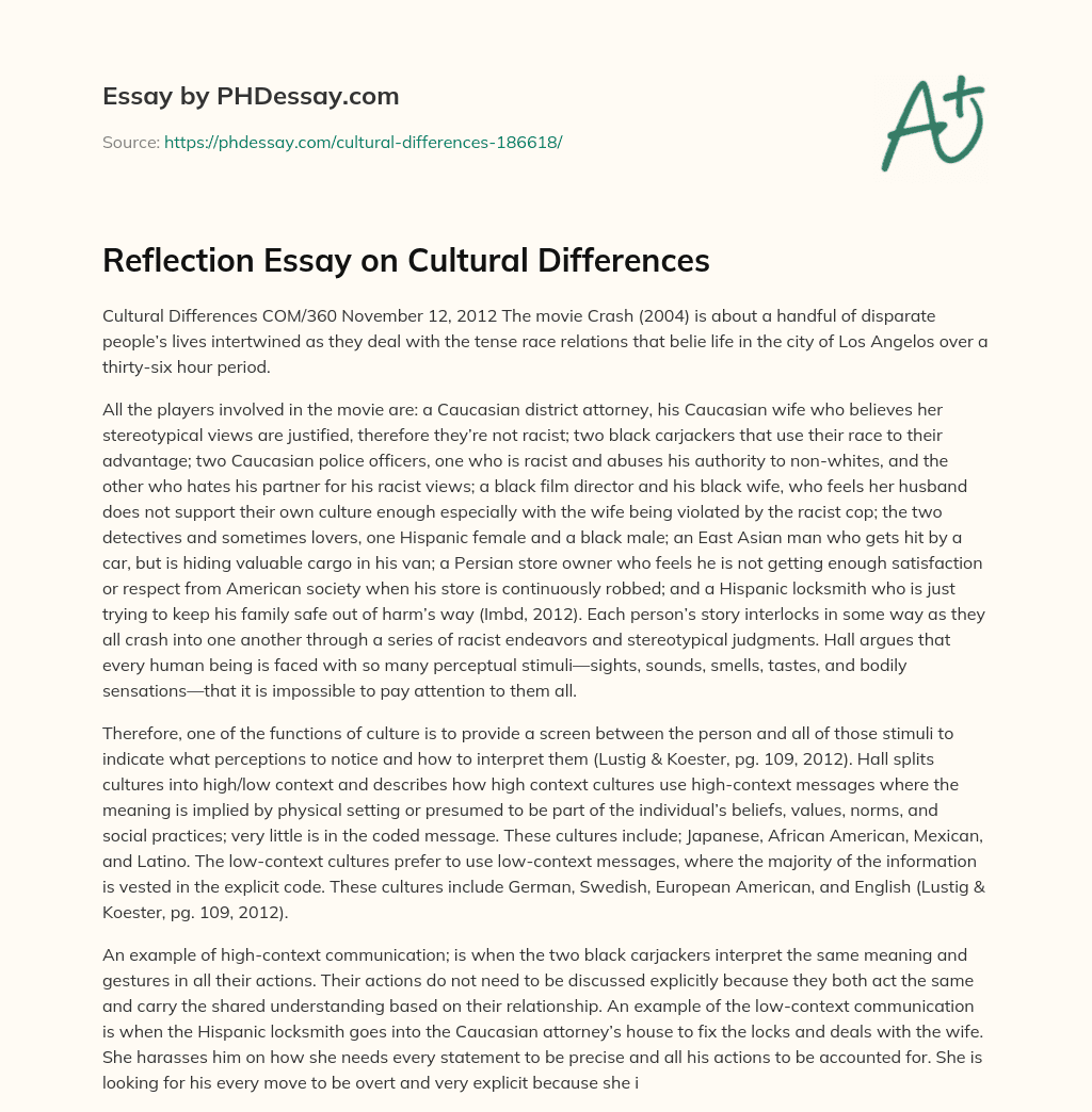 reflective essay on cultural differences