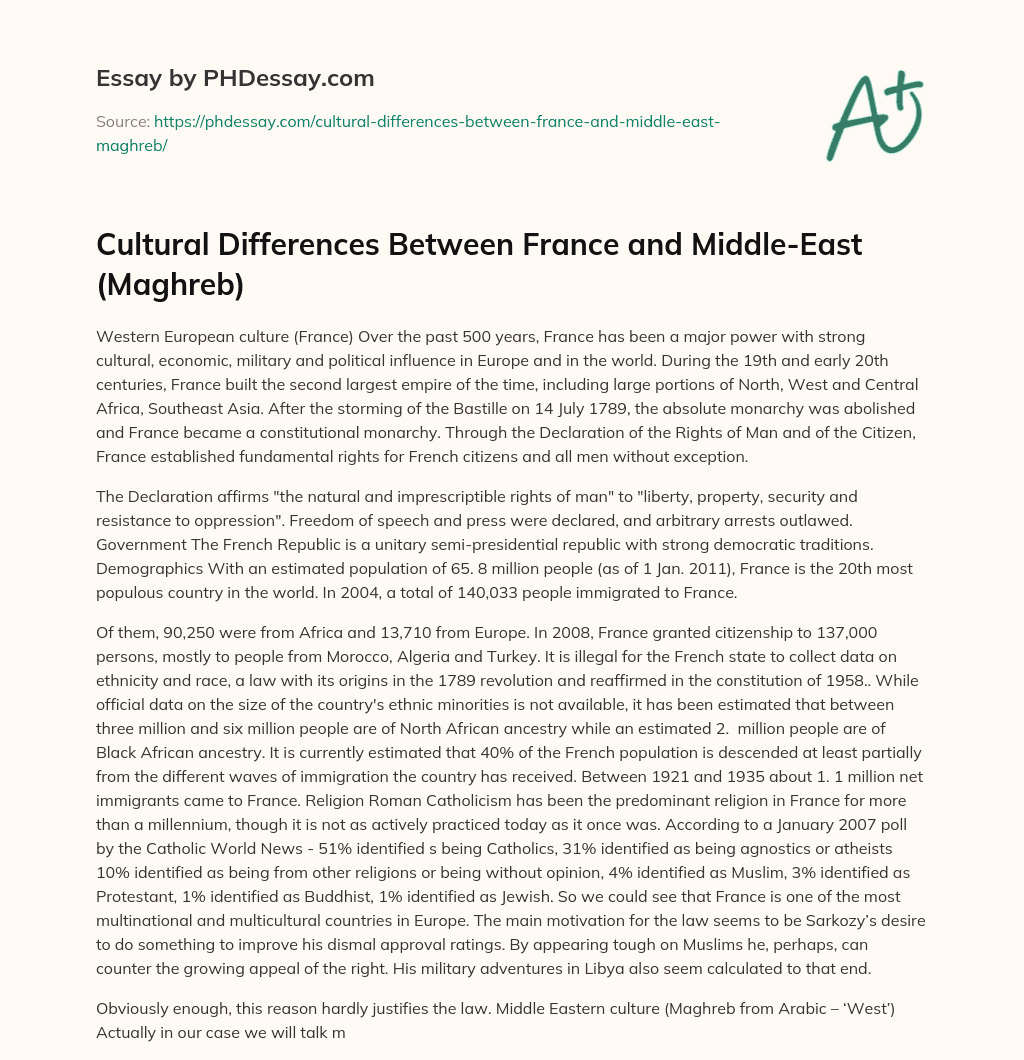 Cultural Differences Between France and Middle-East (Maghreb) essay