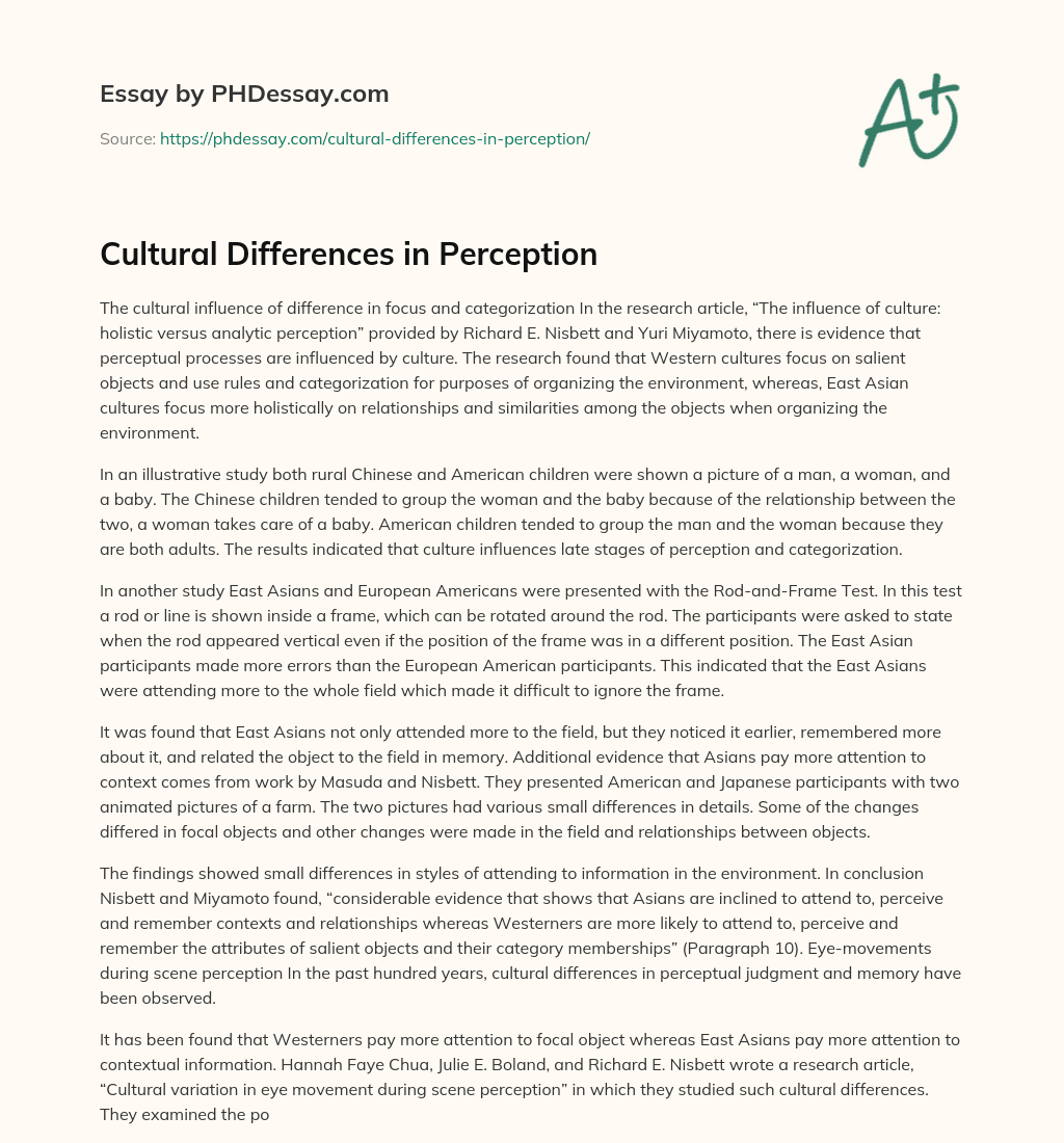 essay on sensation perception and cultural differences