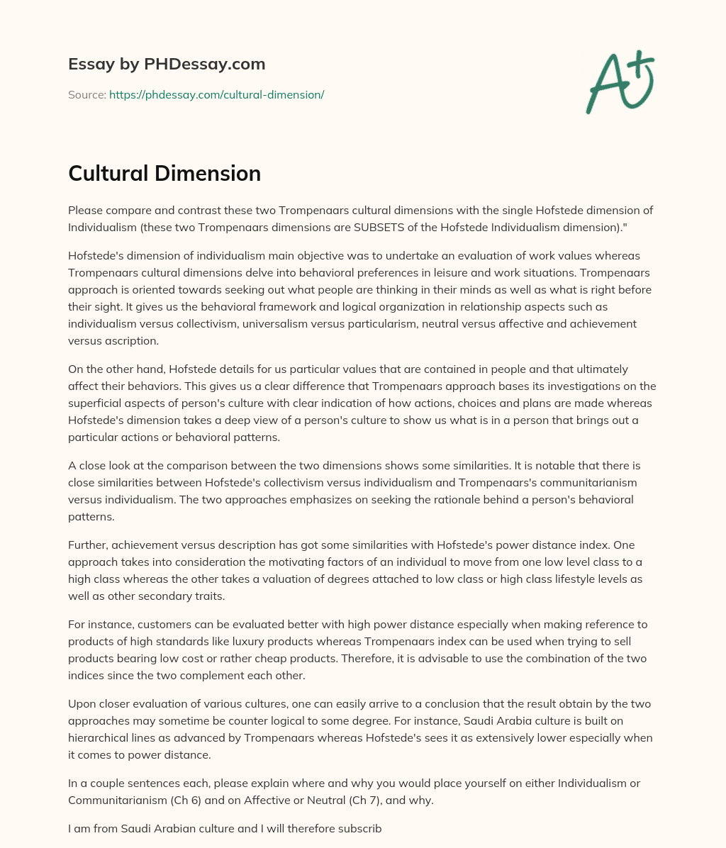 Cultural Dimension essay