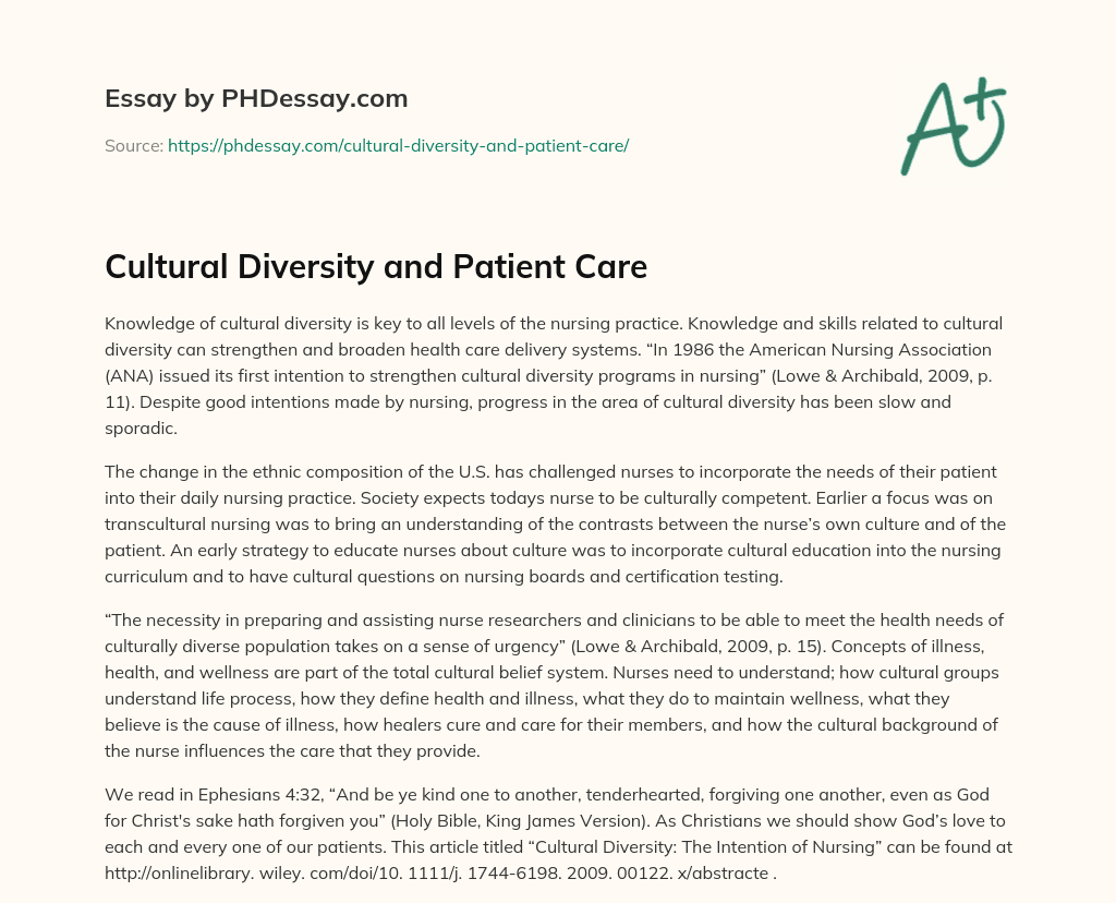 Cultural Diversity and Patient Care essay