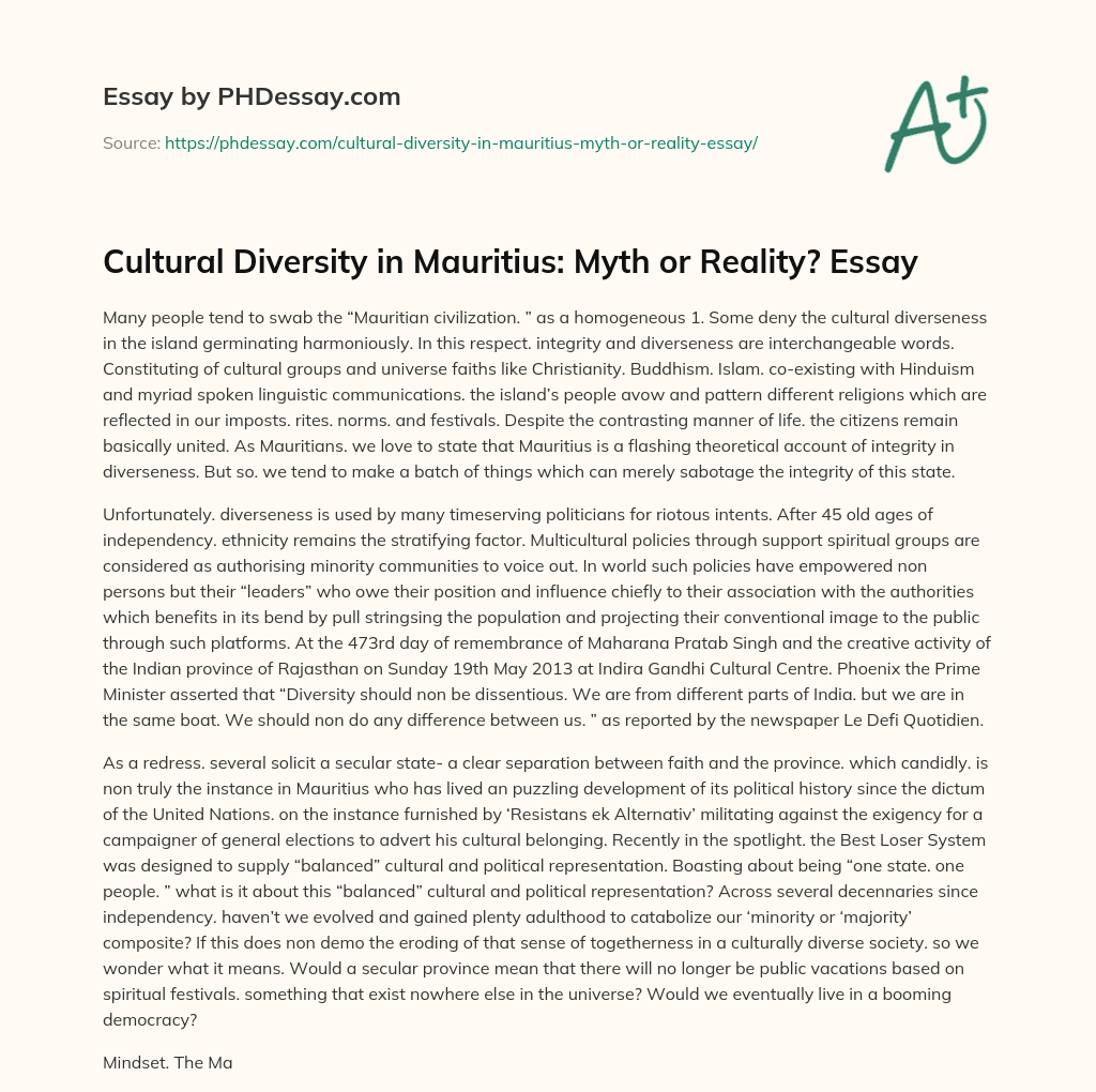 essay on cultural diversity in mauritius