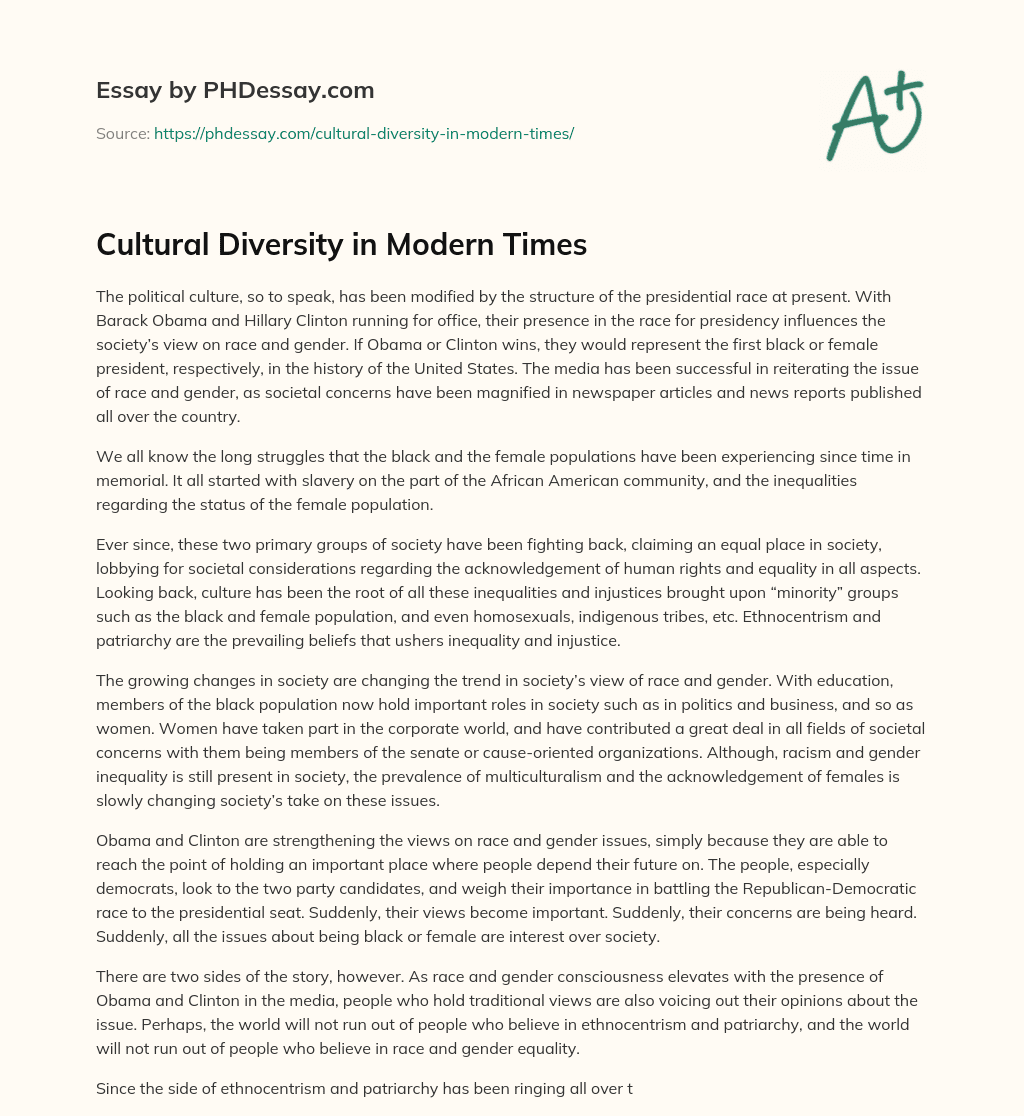 Cultural Diversity in Modern Times essay