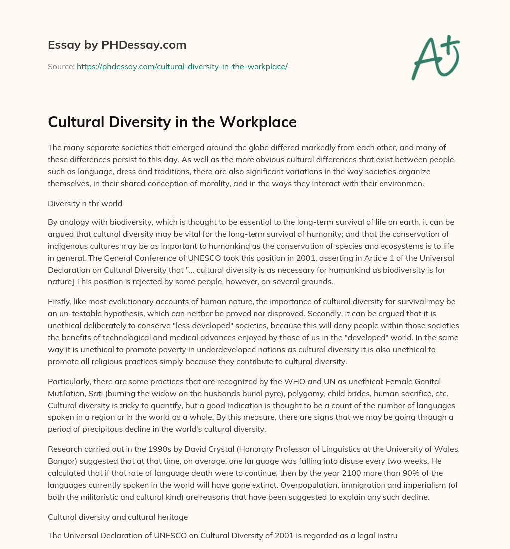 cultural diversity in the workplace essay