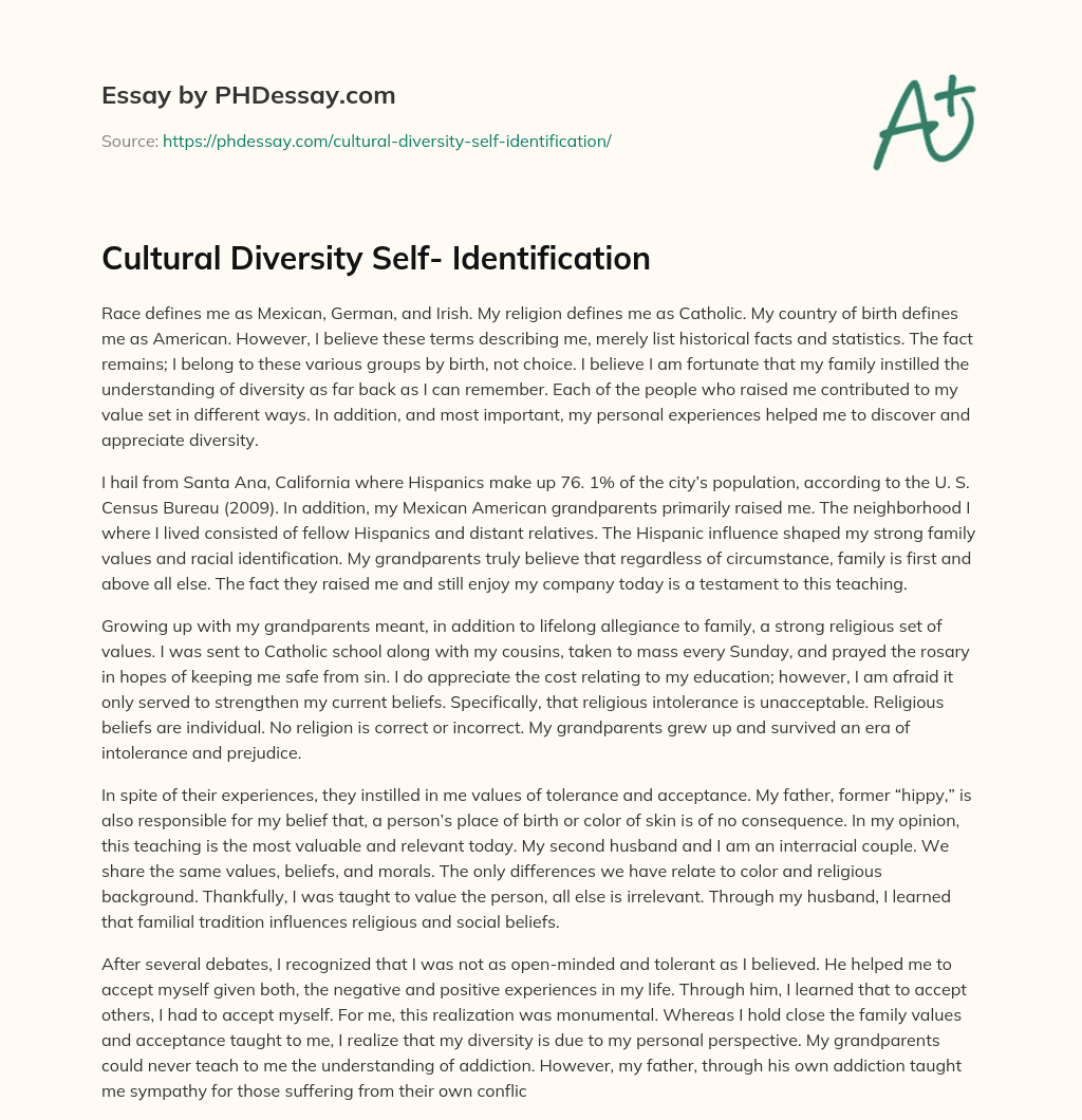 Cultural Diversity Self- Identification essay