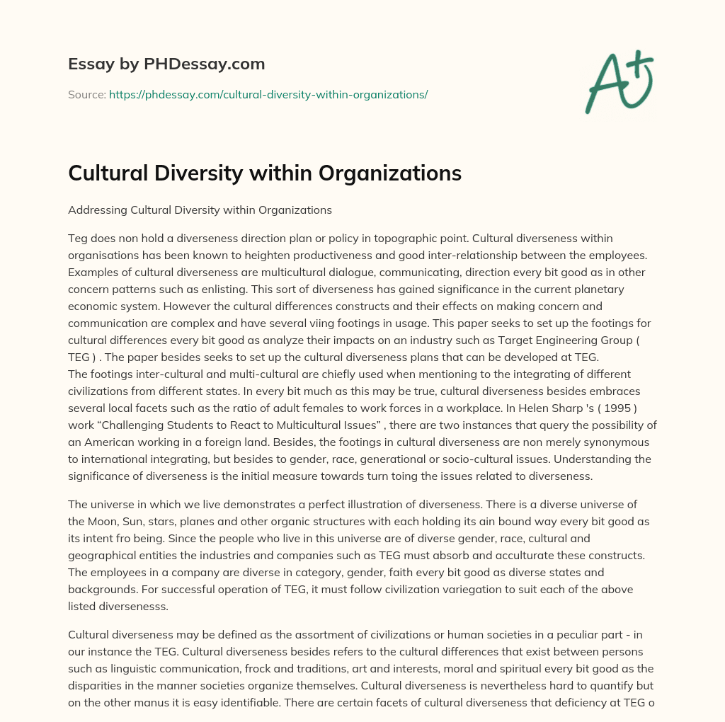 Cultural Diversity within Organizations essay