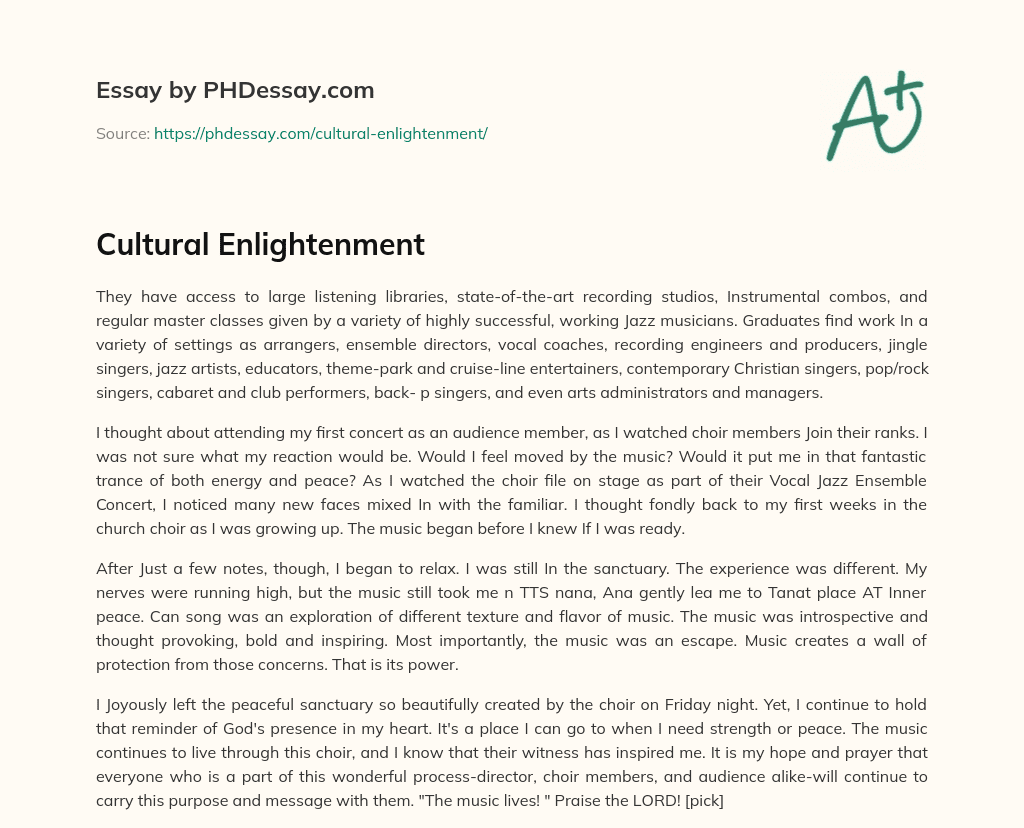 Cultural Enlightenment essay