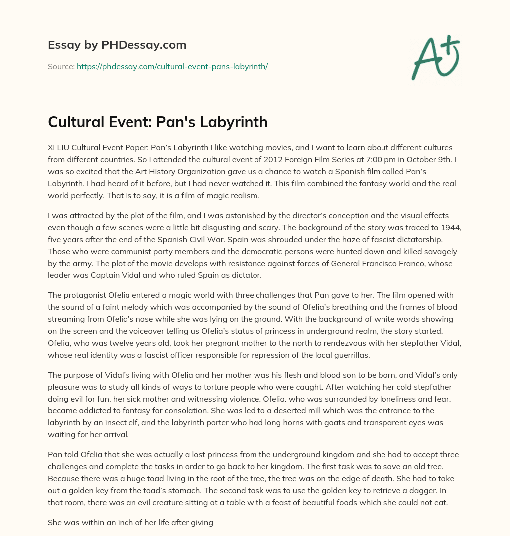 Cultural Event: Pan’s Labyrinth essay