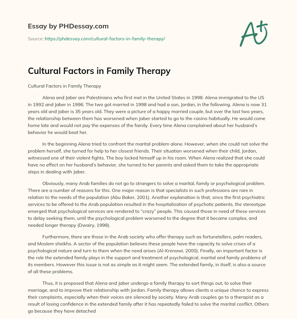 Cultural Factors in Family Therapy essay