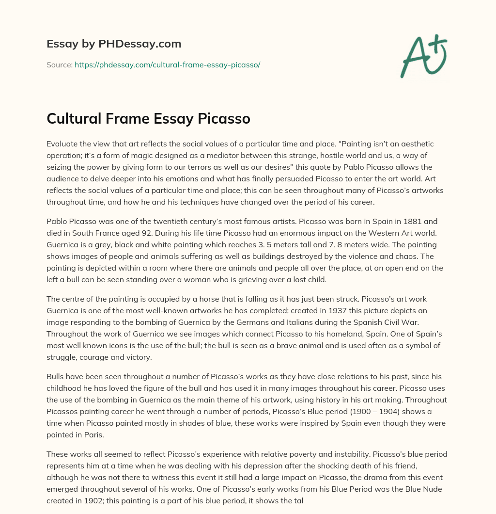 Cultural Frame Essay Picasso essay
