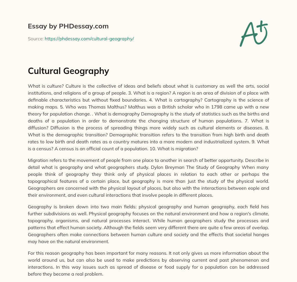cultural geography essay